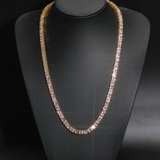 Iced Diamond Tennis Chain Silver Plated Brass Bling Circle Square Cubic Zirconia Necklace