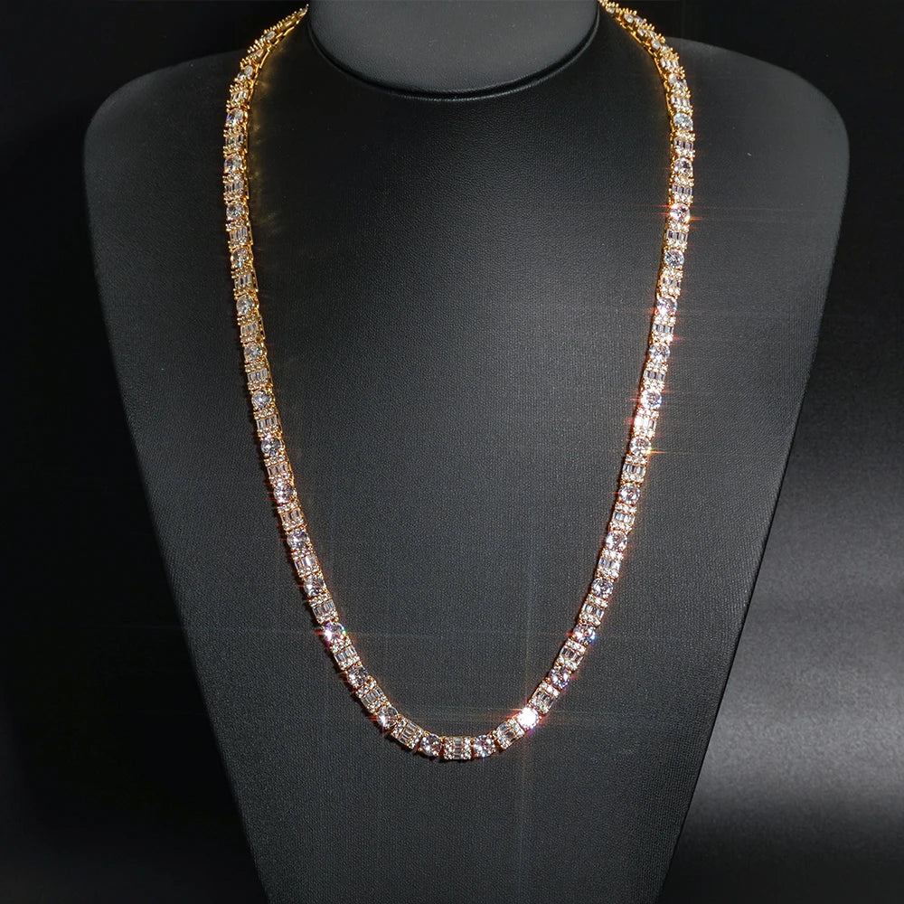 Iced Diamond Tennis Chain Silver Plated Brass Bling Circle Square Cubic Zirconia Necklace Dabfavshop