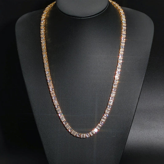 Iced Diamond Tennis Chain Silver Plated Brass Bling Circle Square Cubic Zirconia Necklace Dabfavshop