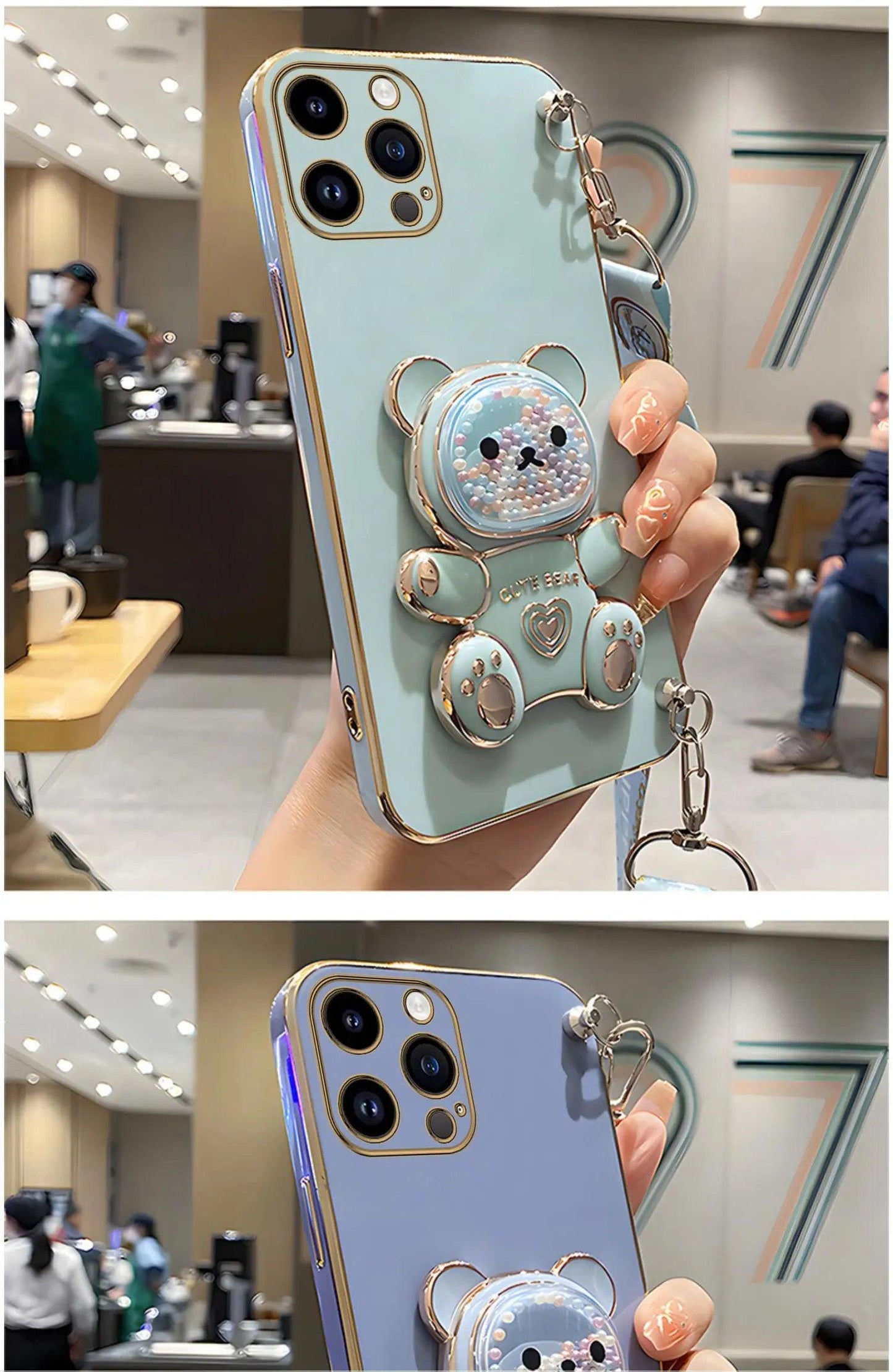 Strap and Quick Stand Cute Diamond Face Bear IPhone Case 11-14 Pro Max - Dabfavshop