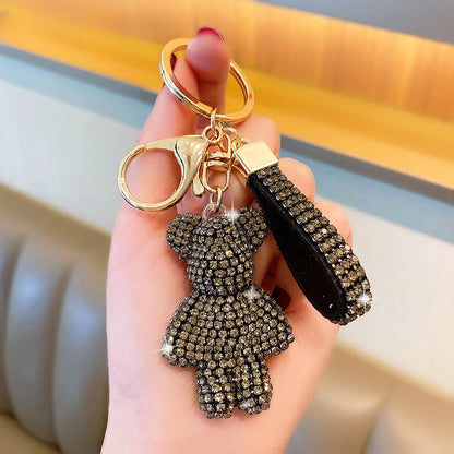 Rhinestone Bear Keychain Pendant Handmade Metal Keyring for Women Men Car Anime Animal Themed Accessory Unisex Key Chain Gift Dabfavshop
