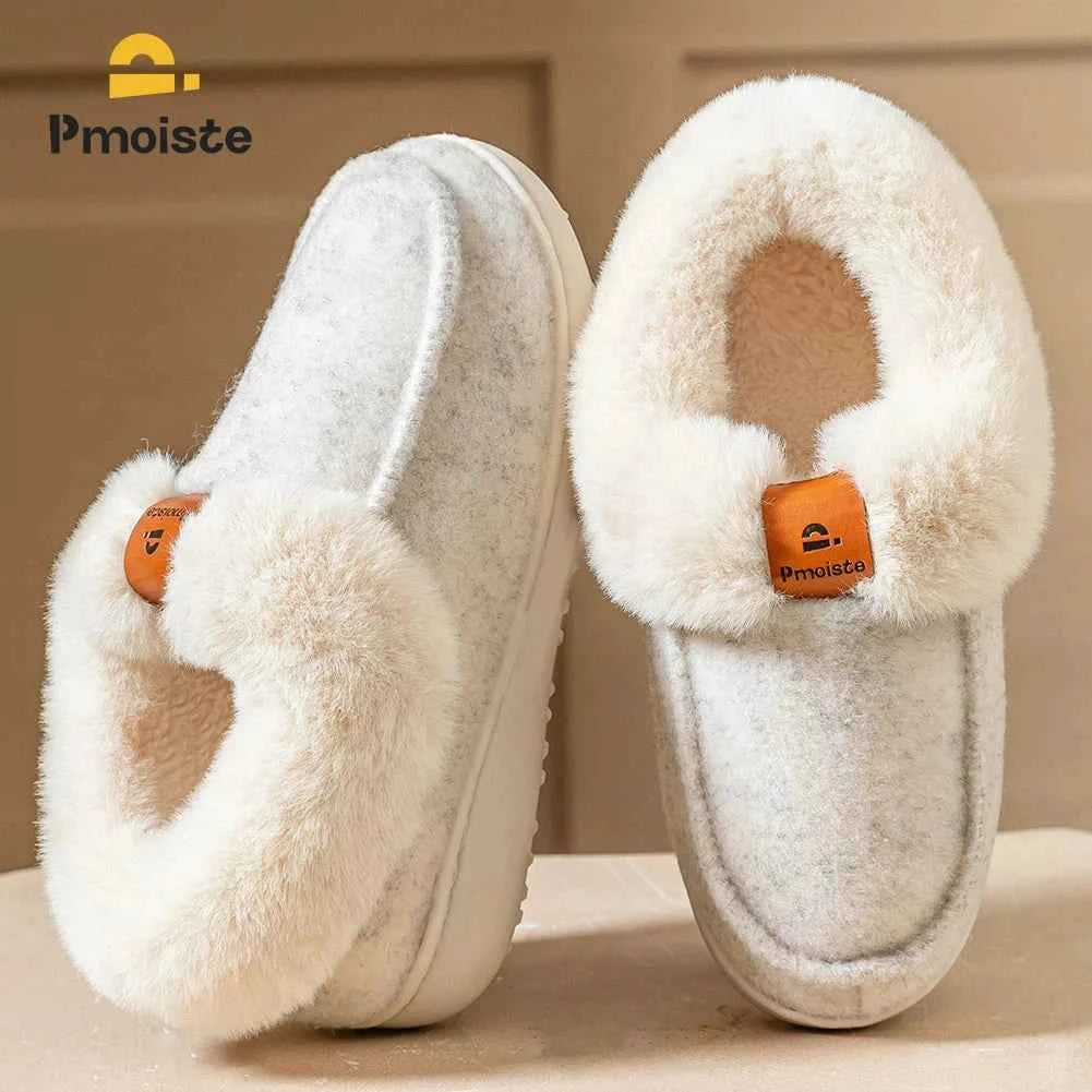 Platform Slippers Women Wedge Memory Foam  TPR Non Slip Sole Warm Fuzzy Winter Durable Bedroom Shoes Cozy Comfort