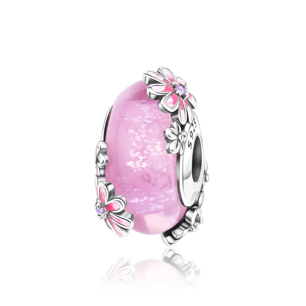 Colorful Flower Murano Glass Charm Fit Original Bracelet Necklace Heart 925 Sterling Silver Murano Glass Fine Jewelry Dabfavshop