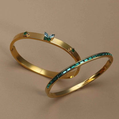 Stainless Steel Green Crystal Gold Color Bracelet