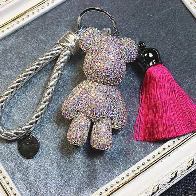 Rhinestone Gloomy Bear Keychain Handmade Car Tassel Key Chain Ring Holder Pendant Bag Charm for Women Dabfavshop