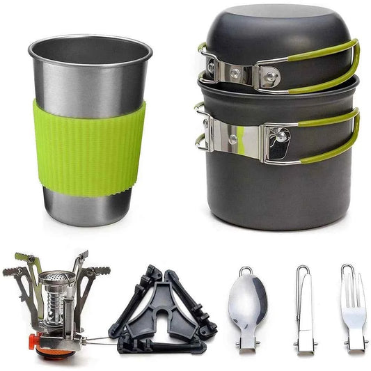 Camping Cookware Kit with Stove Outdoor Cooking Set