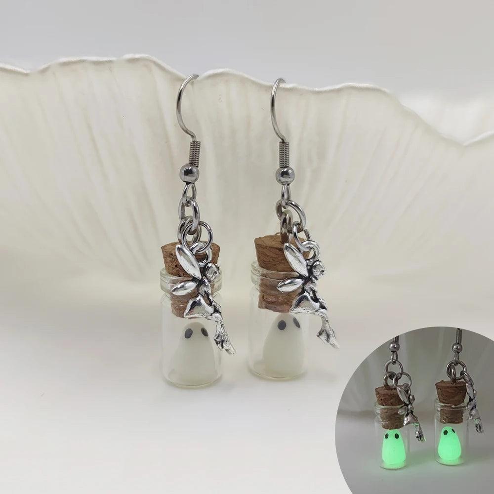 Glow In The Dark Ghost In Bottle Earrings - Dabfavshop