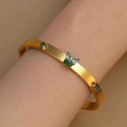 Stainless Steel Green Crystal Gold Color Bracelet