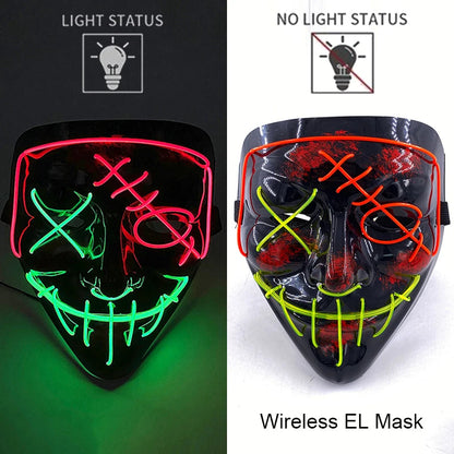 Neon LED Halloween Purge Mask Wireless Masquerade Party Light-up Horror Mask Glowing Multicolor Full Face Adult Mask for Halloween Dabfavshop