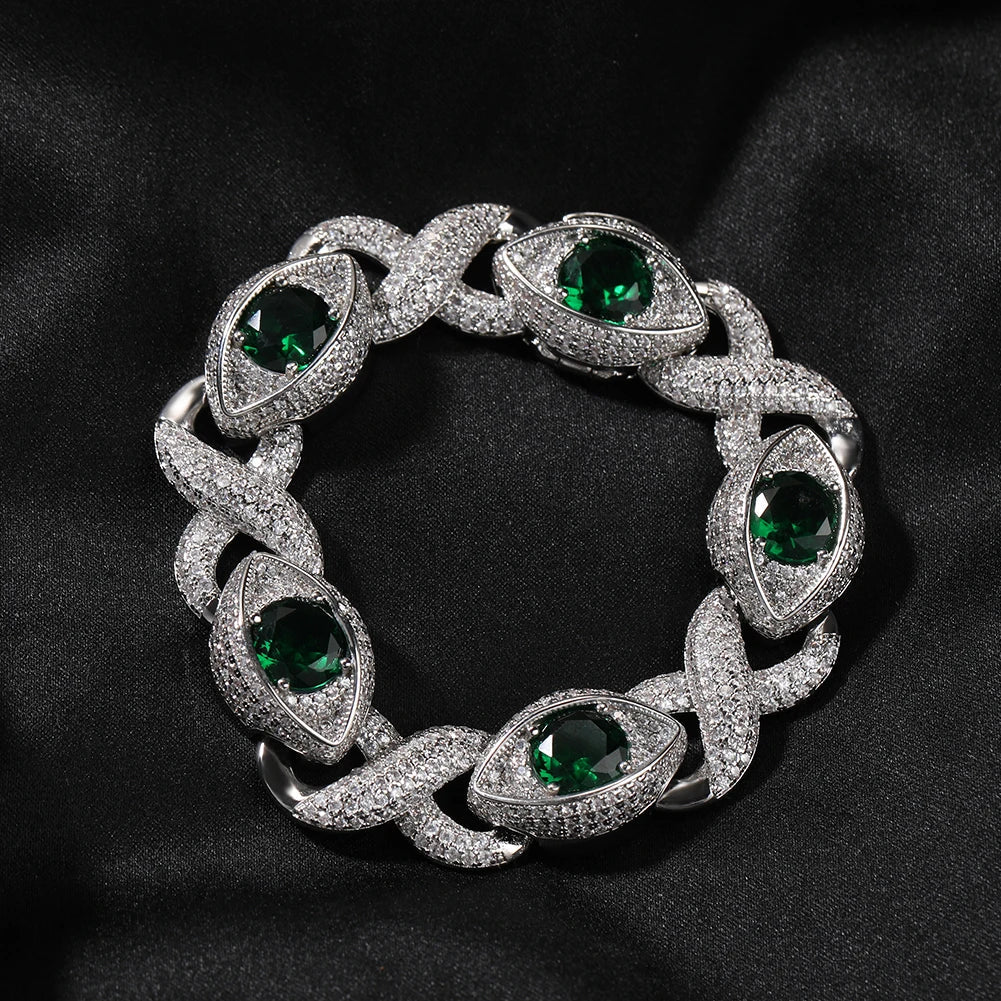 Iced Out Infinity Cuban Chain Necklace with Big CZ Eyes Pave Setting Cubic Zirconia for Women Men Dabfavshop