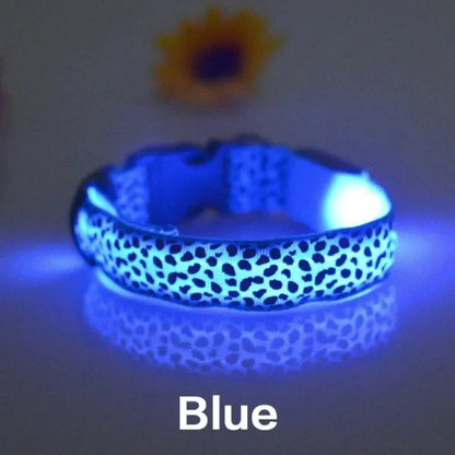 Leopard LED Dog Collar Luminous Adjustable Glowing Collar For Dogs Pet Night Safety Nylon Collar Luminous LED Bright Dog Collar Dabfavshop
