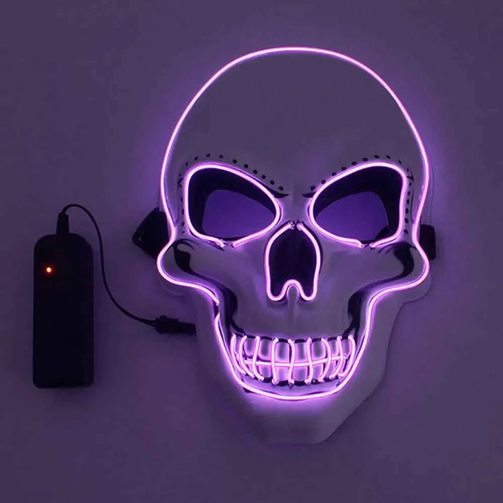 Halloween Horror Skull Mask LED Cold Light Full Face Cosplay Mask for Adults Luminous Party Decoration Adult Size Foam Paper