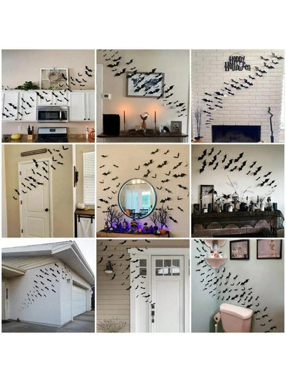 60pcs 3D Waterproof Black Bats Wall Decor Halloween Decor - Dabfavshop