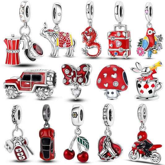 Red Charm Bead Original 925 Silver Fit Bracelet Pendant Diy Car Coffee Cherry For Woman Jewelry Dabfavshop