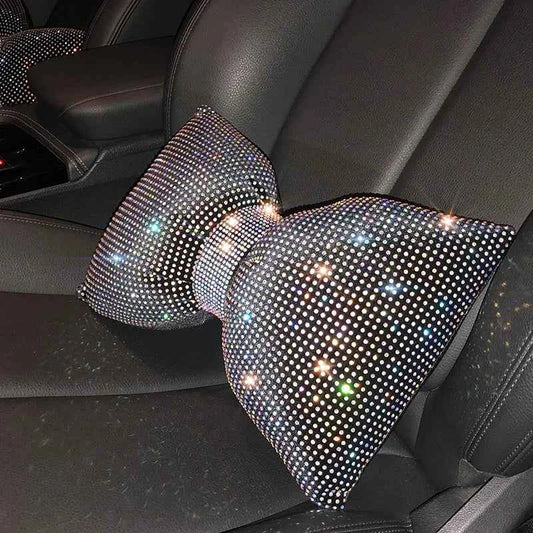 1PC Diamond Crystal Bowknot Car Waist Pillow Rhinestone Auto Seat Support Hold Pillows Bling Car Interior Accessories for Women