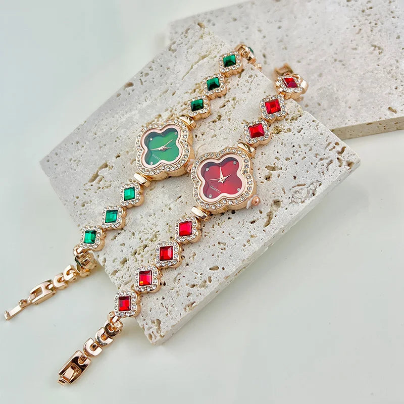Four-leaf Clover Embedded Diamond Watch Dabfavshop