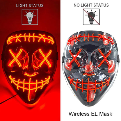Neon LED Halloween Purge Mask Wireless Masquerade Party Light-up Horror Mask Glowing Multicolor Full Face Adult Mask for Halloween Dabfavshop