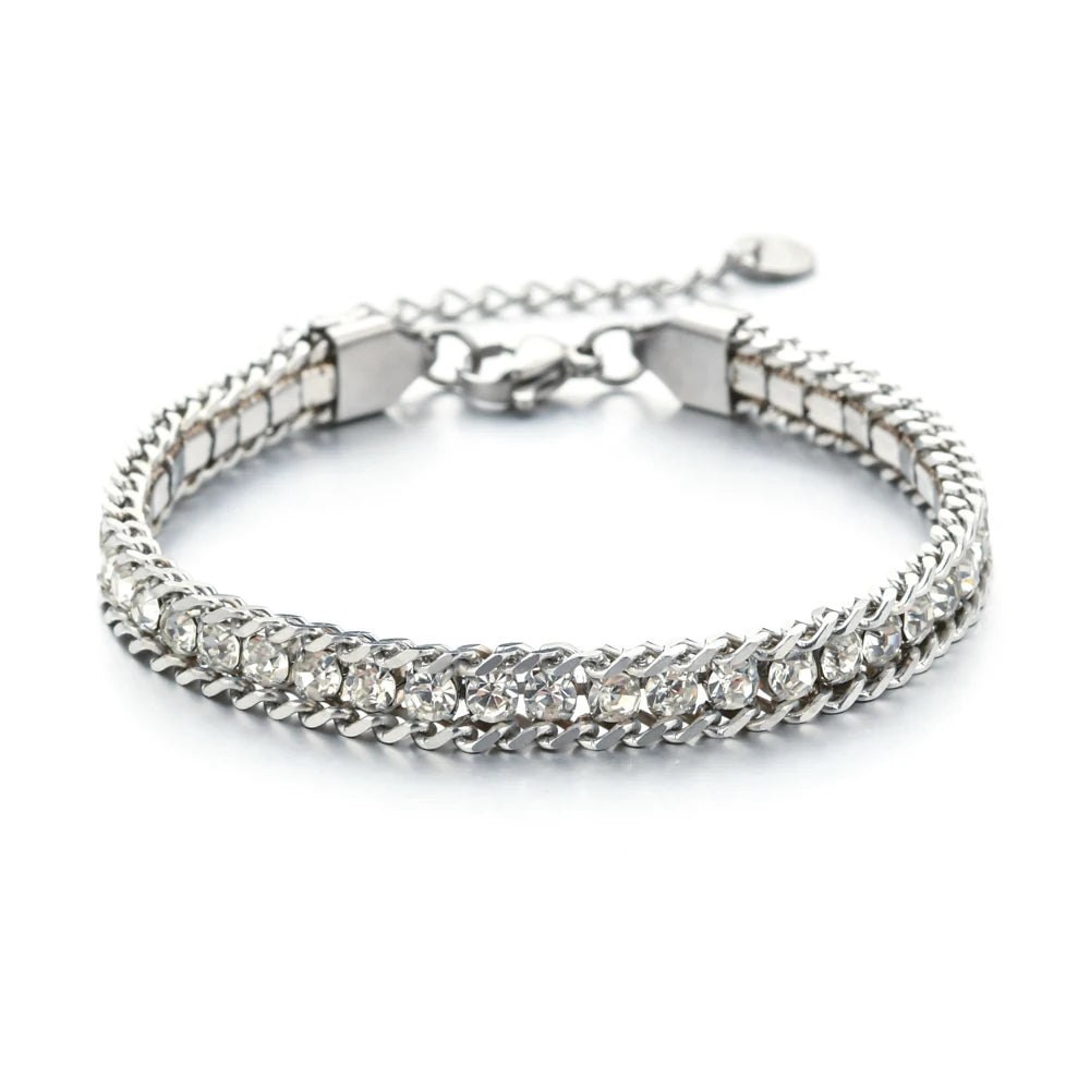Women Men Gold Color Woven Crystal Cubic Zirconia Bracelet Stainless Steel Jewelry Dabfavshop