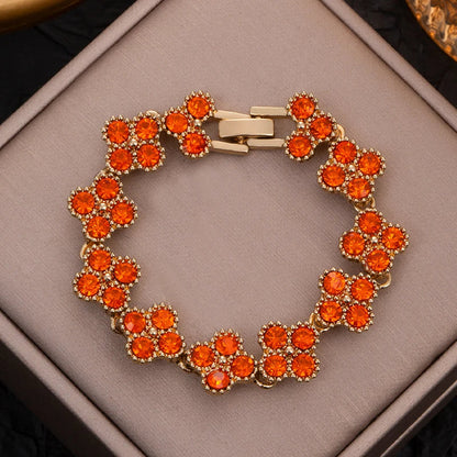 CDD New Sparkling Rhinestone Four Leaf Clover Hand Bracelet for Women Girls Luxury Crystal Bangle Adjustable Wrist Jewelry Gifts Dabfavshop