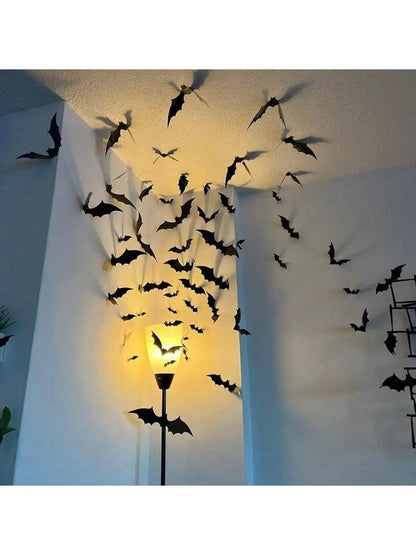 60pcs 3D Waterproof Black Bats Wall Decor Halloween Decor - Dabfavshop