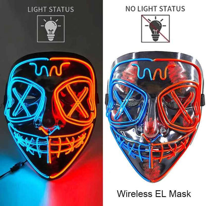 Neon LED Halloween Purge Mask Wireless Masquerade Party Light-up Horror Mask Glowing Multicolor Full Face Adult Mask for Halloween Dabfavshop