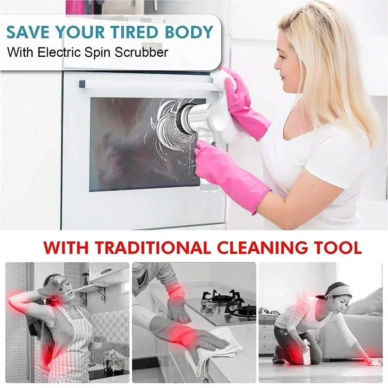 5-in-1 Electric Spin Scrubber Brush For Bathroom Tile Bathtub Sink, Power Scrubber With 5 Replaceable Brush Heads Dabfavshop