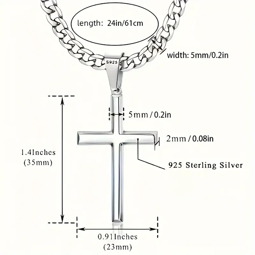 925 Sterling Silver Cross Necklace for Men & Women Durable Cuban Crucifix Pendant Necklace Dabfavshop