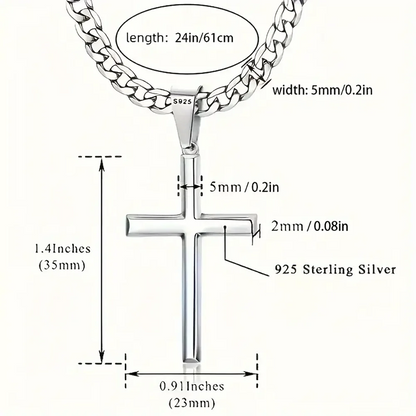925 Sterling Silver Cross Necklace for Men & Women Durable Cuban Crucifix Pendant Necklace Dabfavshop