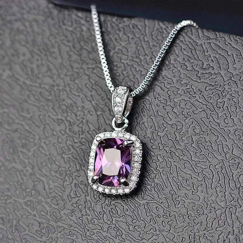 Cubic Zirconia Pendant Necklace White/Green/Purple/Pink Colors