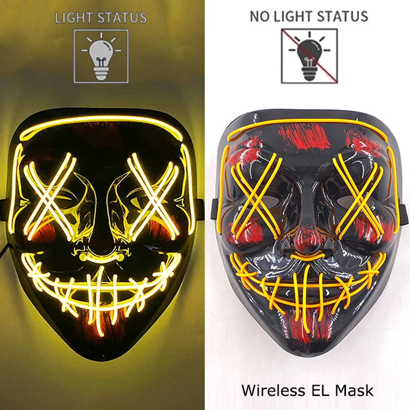 Neon LED Halloween Purge Mask Wireless Masquerade Party Light-up Horror Mask Glowing Multicolor Full Face Adult Mask for Halloween Dabfavshop