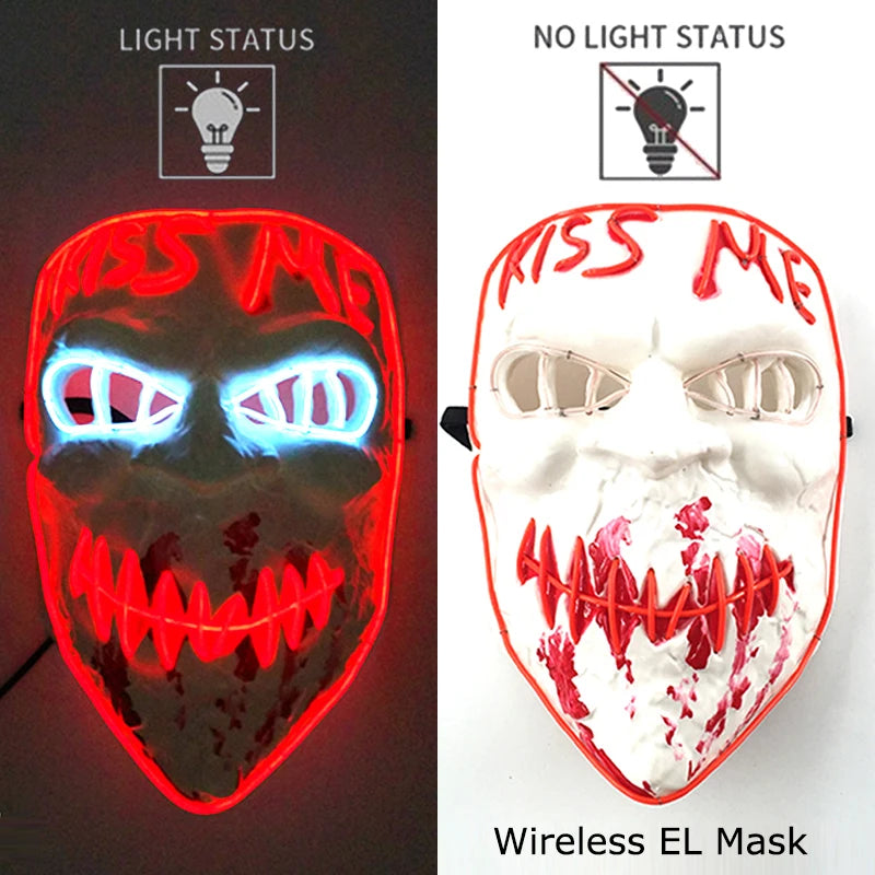 Neon LED Halloween Purge Mask Wireless Masquerade Party Light-up Horror Mask Glowing Multicolor Full Face Adult Mask for Halloween Dabfavshop