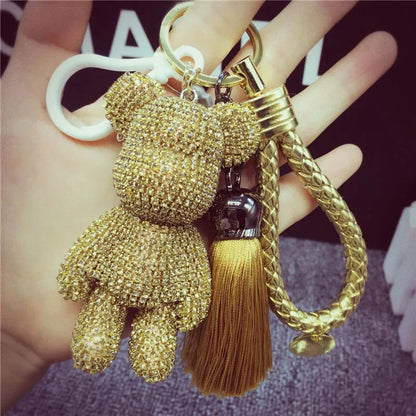 Rhinestone Gloomy Bear Keychain Handmade Car Tassel Key Chain Ring Holder Pendant Bag Charm for Women Dabfavshop