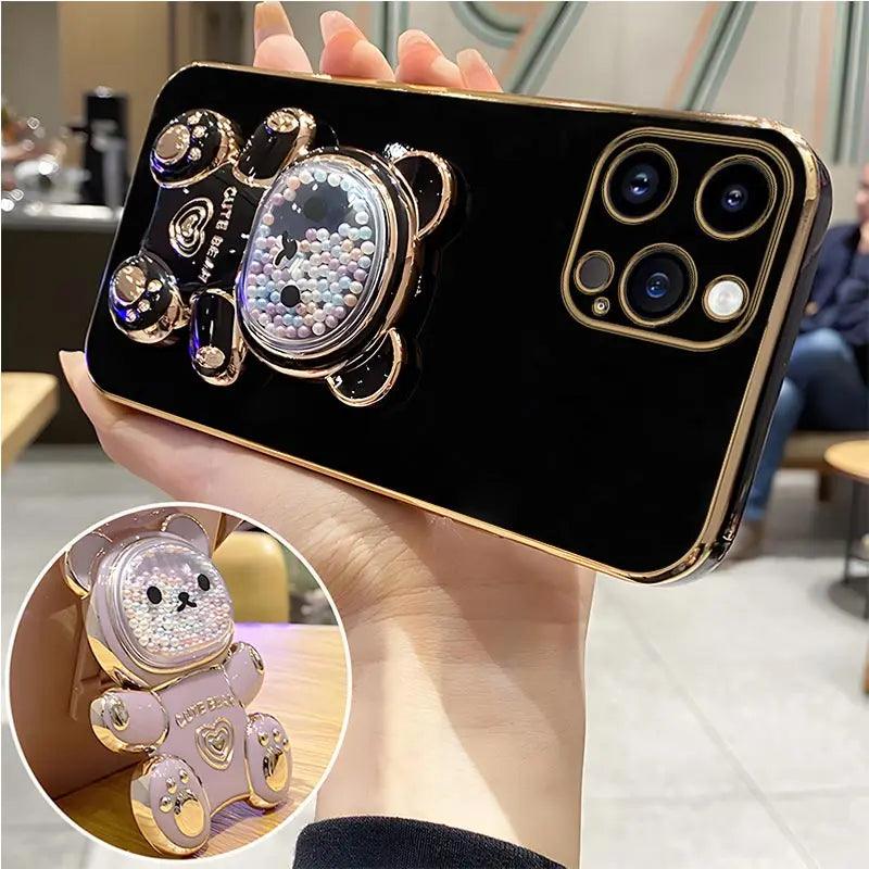 Strap and Quick Stand Cute Diamond Face Bear IPhone Case 11-14 Pro Max - Dabfavshop