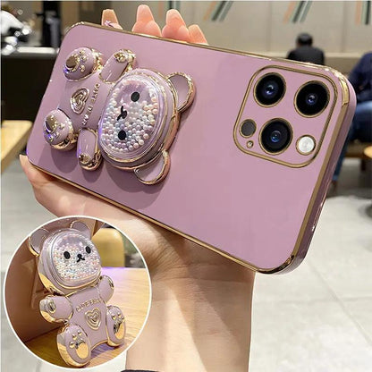 Strap and Quick Stand Cute Diamond Face Bear IPhone Case 11-14 Pro Max - Dabfavshop