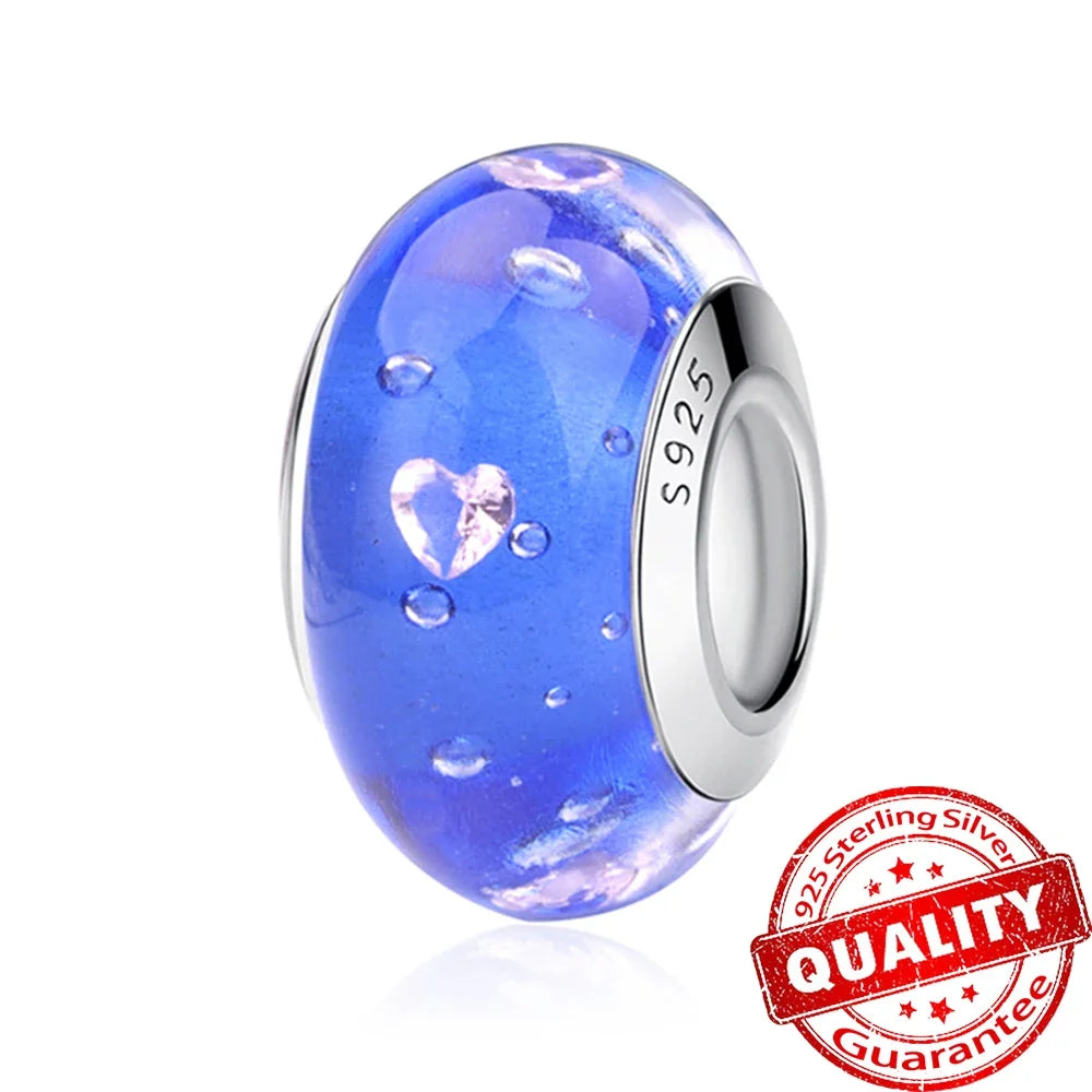 Colorful Flower Murano Glass Charm Fit Original Bracelet Necklace Heart 925 Sterling Silver Murano Glass Fine Jewelry Dabfavshop
