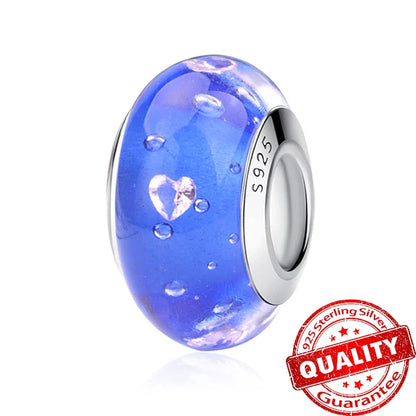 Colorful Flower Murano Glass Charm Fit Original Bracelet Necklace Heart 925 Sterling Silver Murano Glass Fine Jewelry Dabfavshop