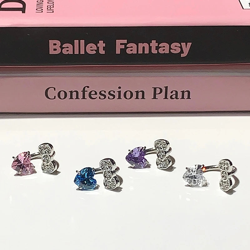 Cute Bowknot Love Heart 316L Stainless Steel Annular Ear Bone Nail Fashion Delicate Zircon Earring for Women Y2K Punk Jewelry Dabfavshop
