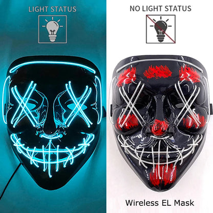 Neon LED Halloween Purge Mask Wireless Masquerade Party Light-up Horror Mask Glowing Multicolor Full Face Adult Mask for Halloween Dabfavshop