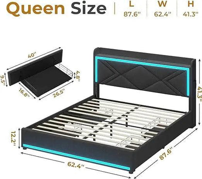 Full/Queen/King Size LED Bed Frame With Storage Headboard And Charging Station - Dabfavshop