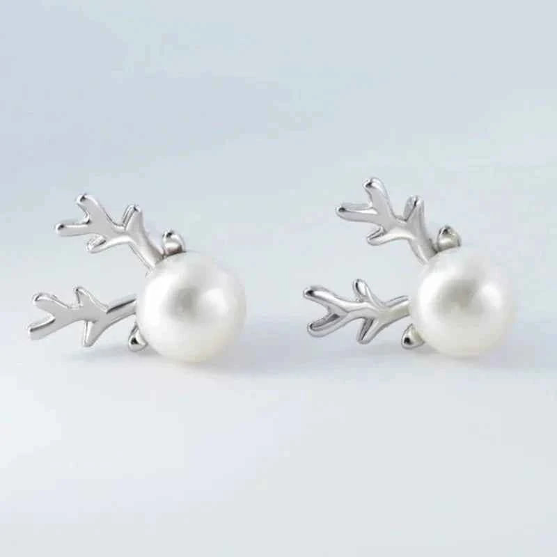 Cute Antler Stud Earrings for Women 925 Sterling Silver
