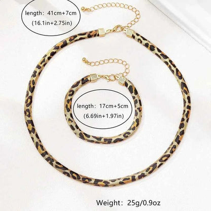 Leopard Print Snake Bracelet Necklace Set