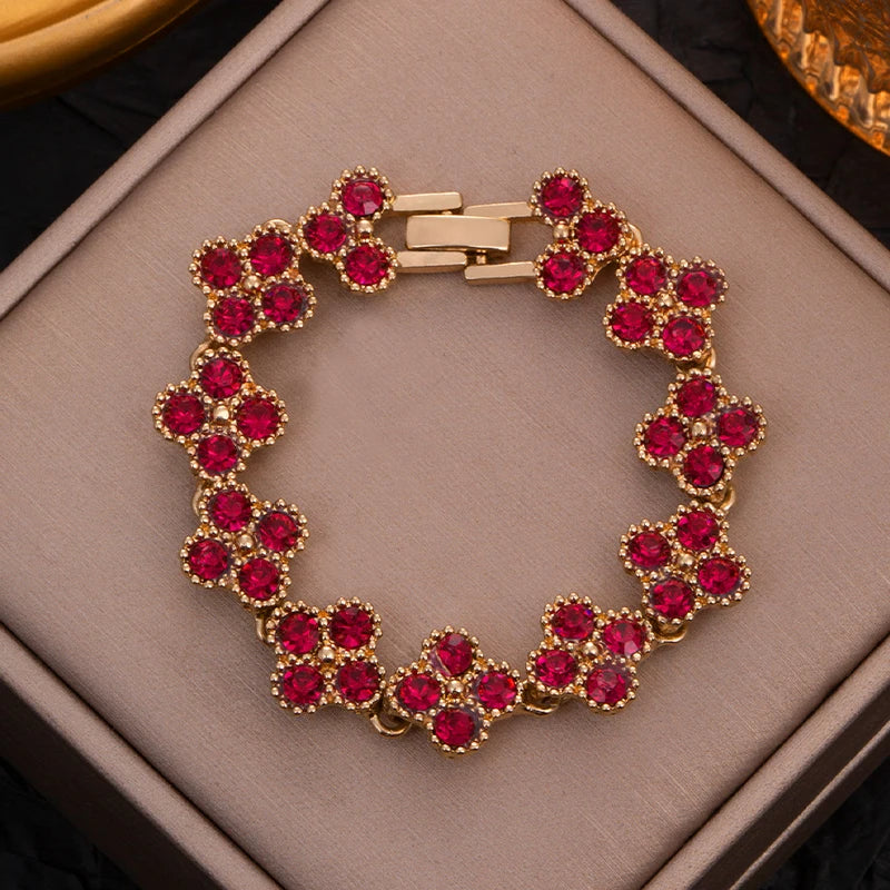 CDD New Sparkling Rhinestone Four Leaf Clover Hand Bracelet for Women Girls Luxury Crystal Bangle Adjustable Wrist Jewelry Gifts Dabfavshop