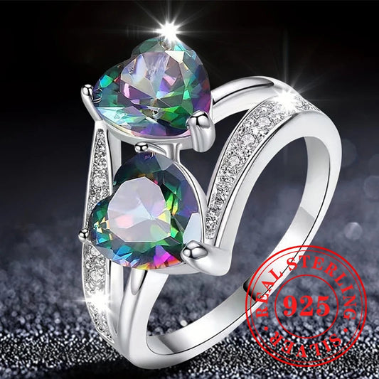 Luxury Double Heart CZ Rings 925 Sterling Silver Brilliant Romantic Female Ring Dabfavshop