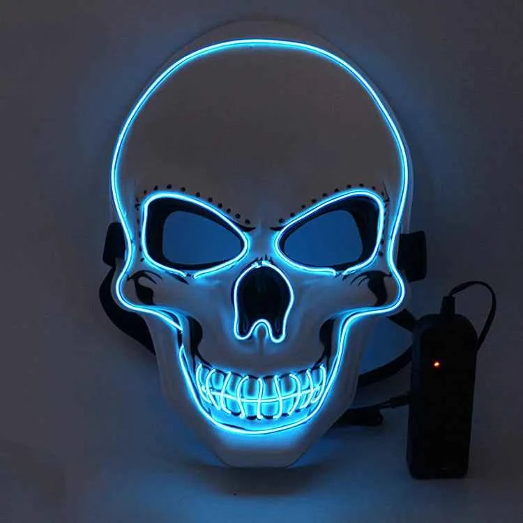Halloween Horror Skull Mask LED Cold Light Full Face Cosplay Mask for Adults Luminous Party Decoration Adult Size Foam Paper