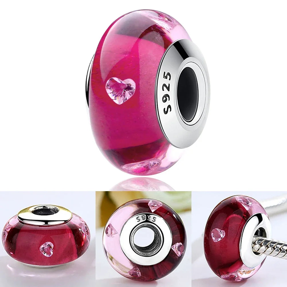 Colorful Flower Murano Glass Charm Fit Original Bracelet Necklace Heart 925 Sterling Silver Murano Glass Fine Jewelry Dabfavshop