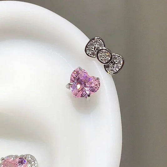 Cute Bowknot Love Heart 316L Stainless Steel Annular Ear Bone Nail Fashion Delicate Zircon Earring for Women Y2K Punk Jewelry Dabfavshop