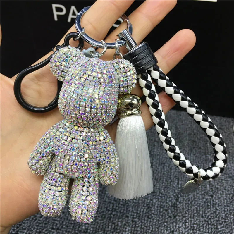 Rhinestone Gloomy Bear Keychain Handmade Car Tassel Key Chain Ring Holder Pendant Bag Charm for Women Dabfavshop