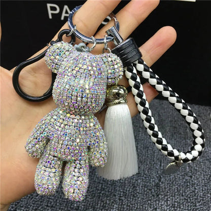 Rhinestone Gloomy Bear Keychain Handmade Car Tassel Key Chain Ring Holder Pendant Bag Charm for Women Dabfavshop