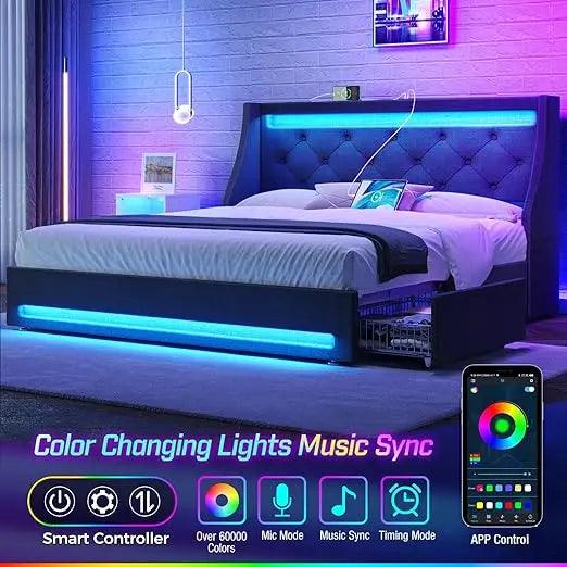 Full/Queen/King Size LED Bed Frame With Storage Headboard And Charging Station - Dabfavshop