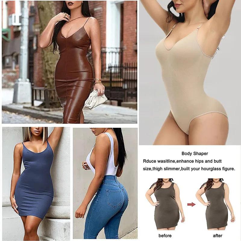 V Neck Spaghetti Strap Bodysuit Compression Shapewear Slimming Body Shaper - Dabfavshop